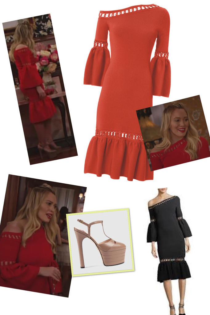 Kelsey Peters' Red Off the Shoulder Bell Sleeve Dress 