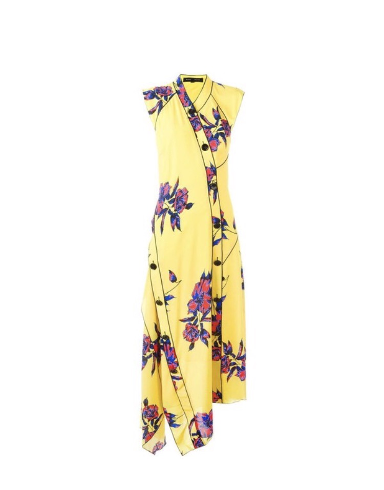 Liza Miller’s Yellow Floral Asymmetrical Dress