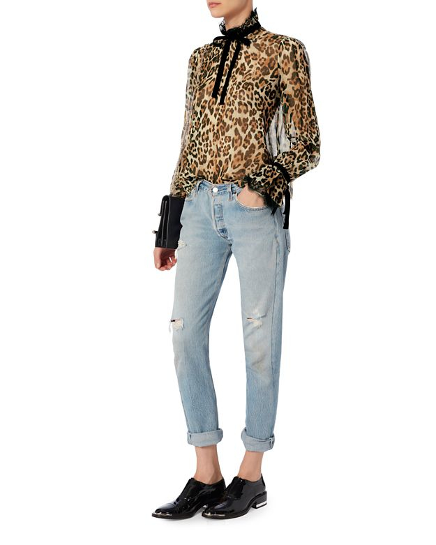 Kelly Dodd's Leopard Blouse with Black Ties