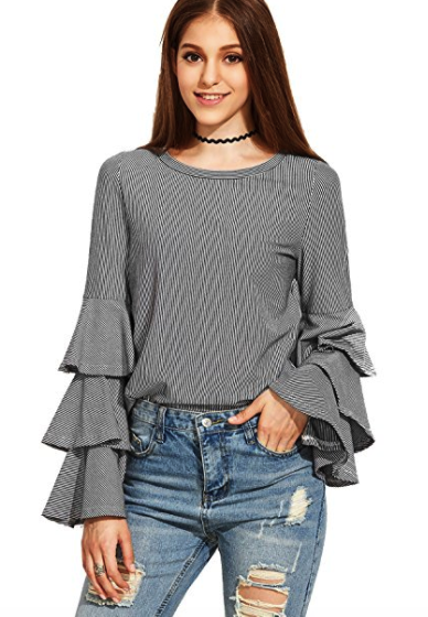 Siggy Flicker's Striped Layered Bell Sleeve Top