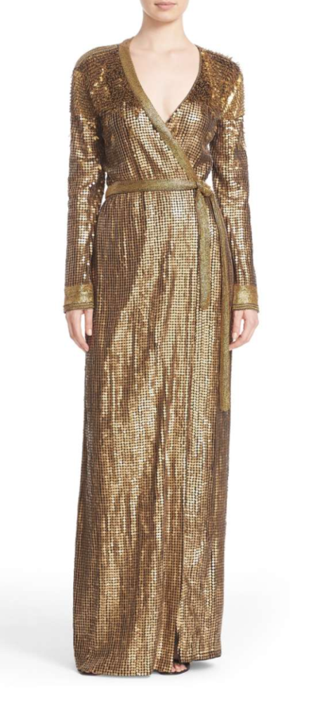 Kenya Moore's Gold Sequin Wrap Maxi Dress