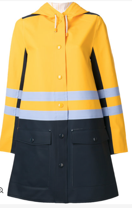 Savannah Guthrie's Yellow and Blue Striped Raincoat