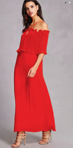 Peggy Sulahian's Red Cold Shoulder Maxi Dres