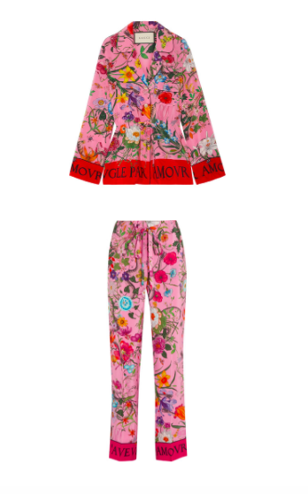 Dorit Kemsley's Pink Printed Silk Pajama Outfit