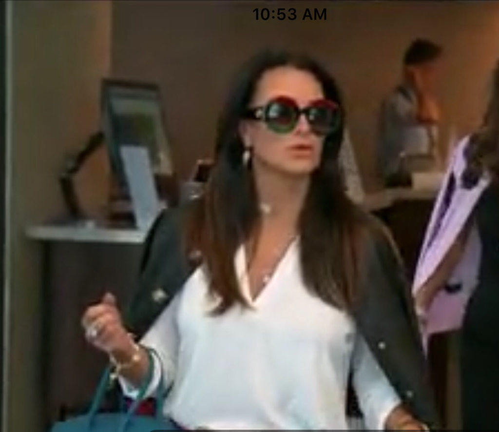 Kyle Richards' Green Red and Black Sunglasses in Las Vegas Season 8 Episode 1 Real Housewives of Beverly Hills