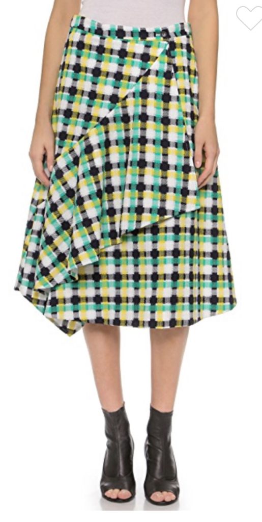 Savannah Guthrie's Plaid Asymmetrical Green and Yellow Skirt