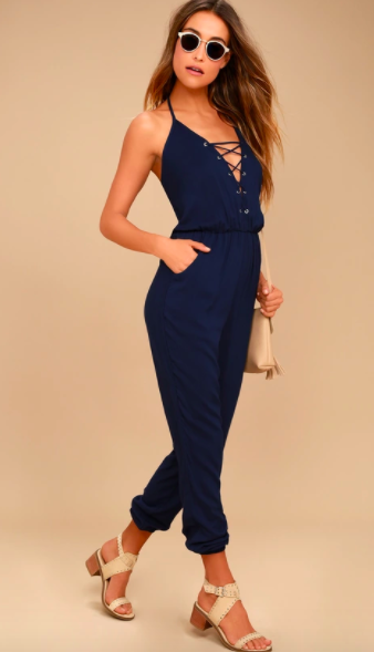 Brittany Cartwright's Blue Lace Up Jumpsuit