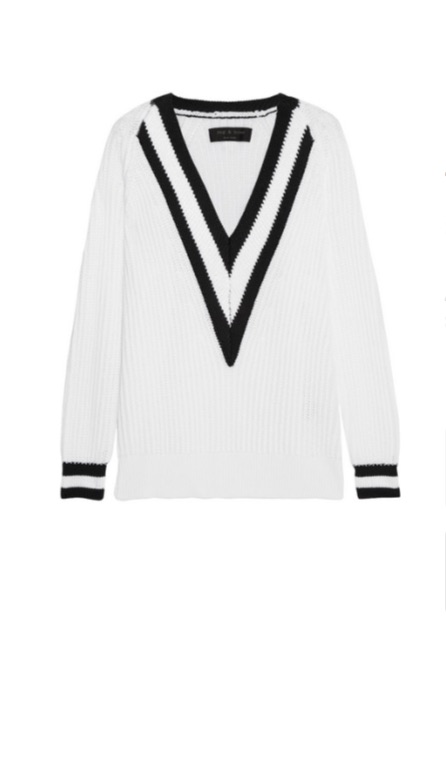 Amanda Batula's White V Neck Sweater with Black Lining Summer