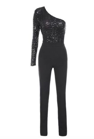 Dorit Kemsley's Black One Sleeve Sequin Jumpsuit at PK's Birthday
