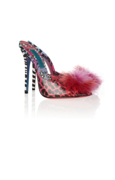 Nene Leaks' Pink Feather and Leopard Print Mules