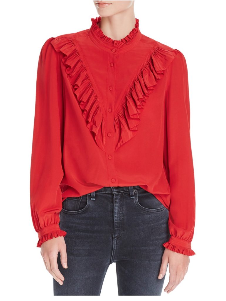 Val Bassett's Red Ruffle Top on Will and Grace