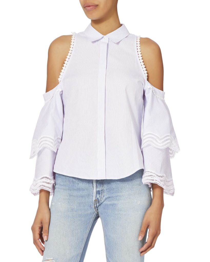 Kyle Richards' Striped Button Down Ruffle Sleeve Top