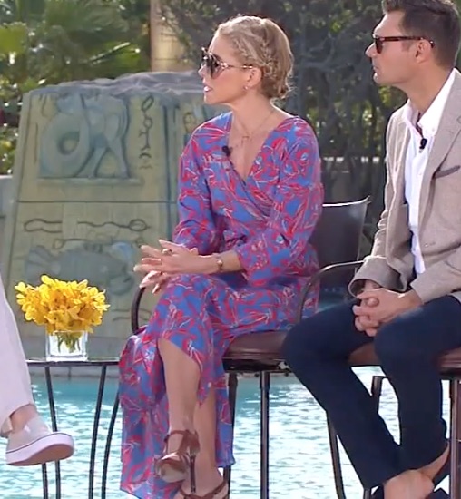 Kelly Ripa's Blue and Red Print Dress in the Bahamas