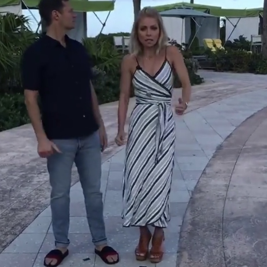Kelly Ripa's Striped Wrap Dress in the Bahamas
