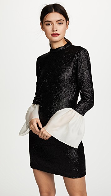 Stassi Schroeder's Black Sequin Dress with White Bell Cuffs