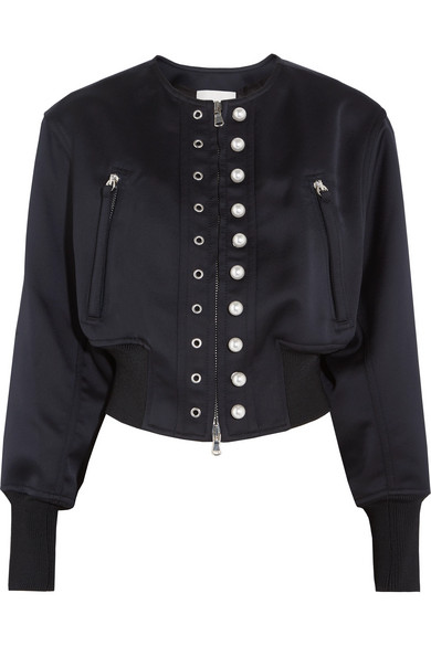 Teddi Mellencamp's Black Bomber Jacket with Pearl Buttons