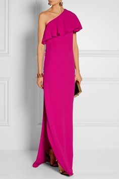 Camille Grammer's Pink Asymmetrical Ruffle Dress