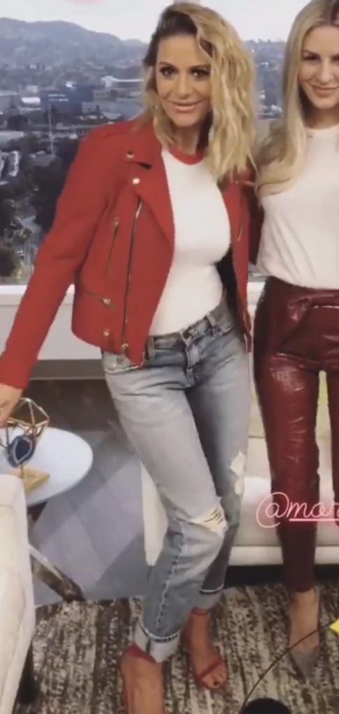 Dorit Kemsley's Red Moto Jacket and Shoes on Daily Pop