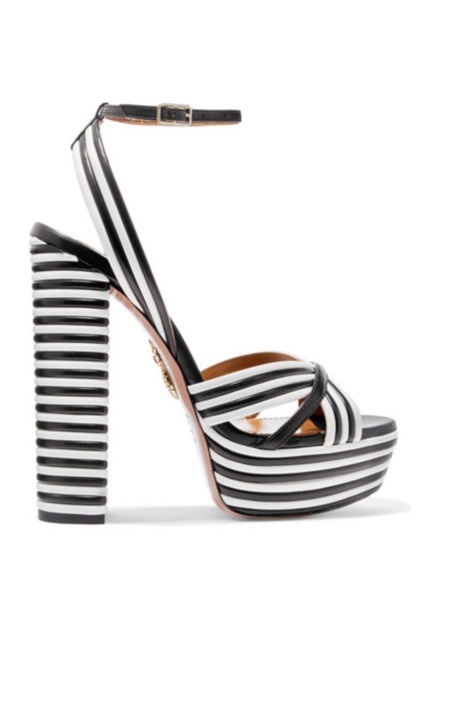 Grace Adler's Black and White Striped Platform Sandals