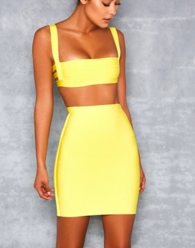 Lala Kent's Neon Yellow Crop Top and Skirt Set