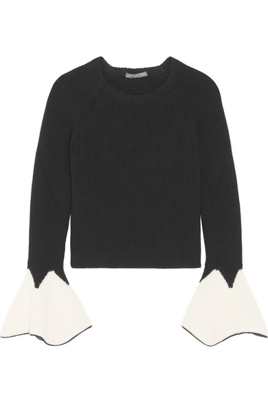 Bethenny Frankel's Black Sweater with White Bell Cuffs