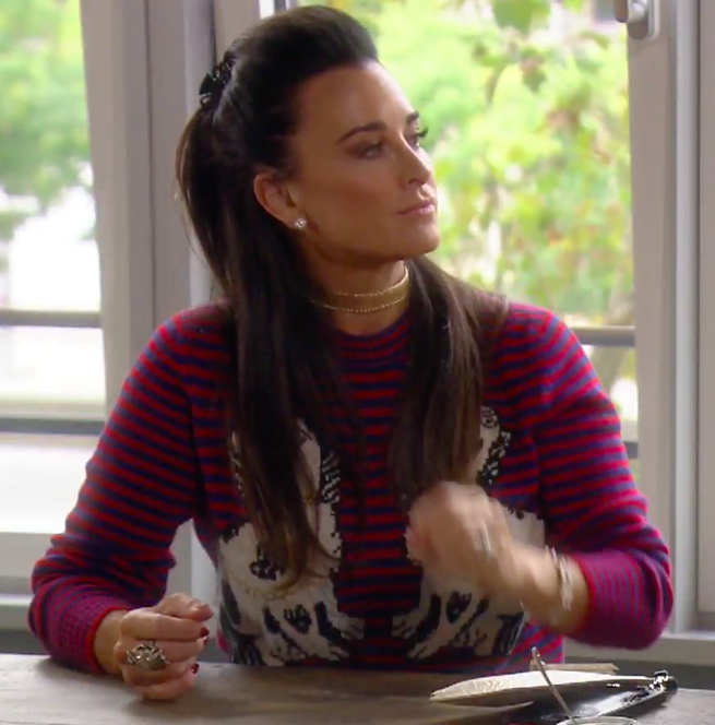 Kyle Richards' Red and Blue Striped Dog Bunny Sweater