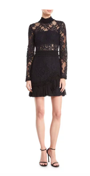 Tinsley Mortimer's Black Lace Long Sleeve Dress at the OK! Magazine Summer Kickoff Party