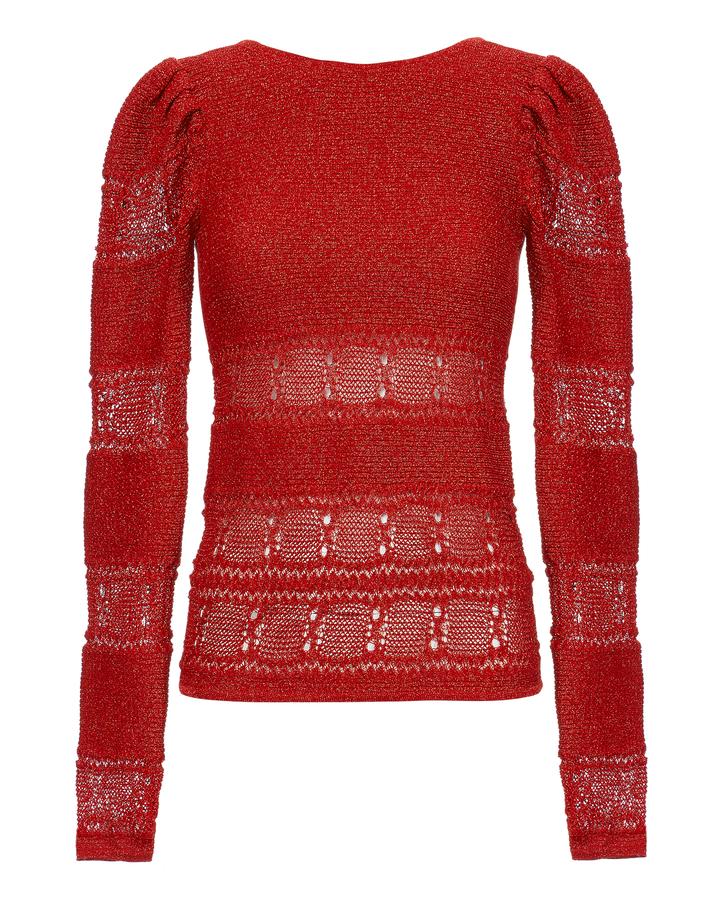 Bethenny Frankel's Red Puff Sleeve Sparkle Top in Confessionals