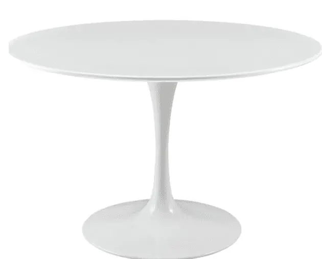 Chelsea Meissner’s Round White Dining Table Talking to Her Brother on the Phone