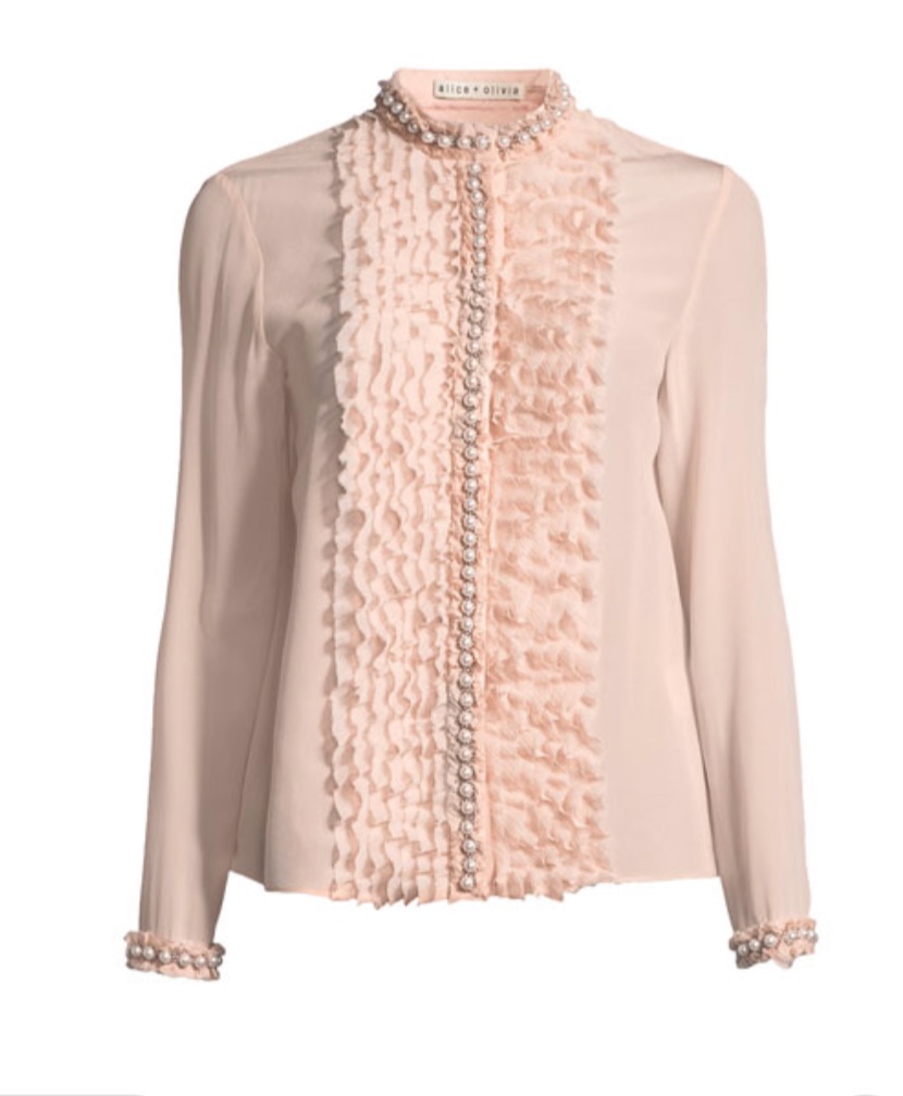 Robyn Dixon's Pink Pearl Button Blouse