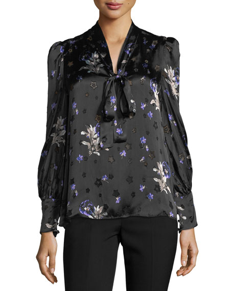 Becca Kufrin's Black Floral Blouse with Tie Neck