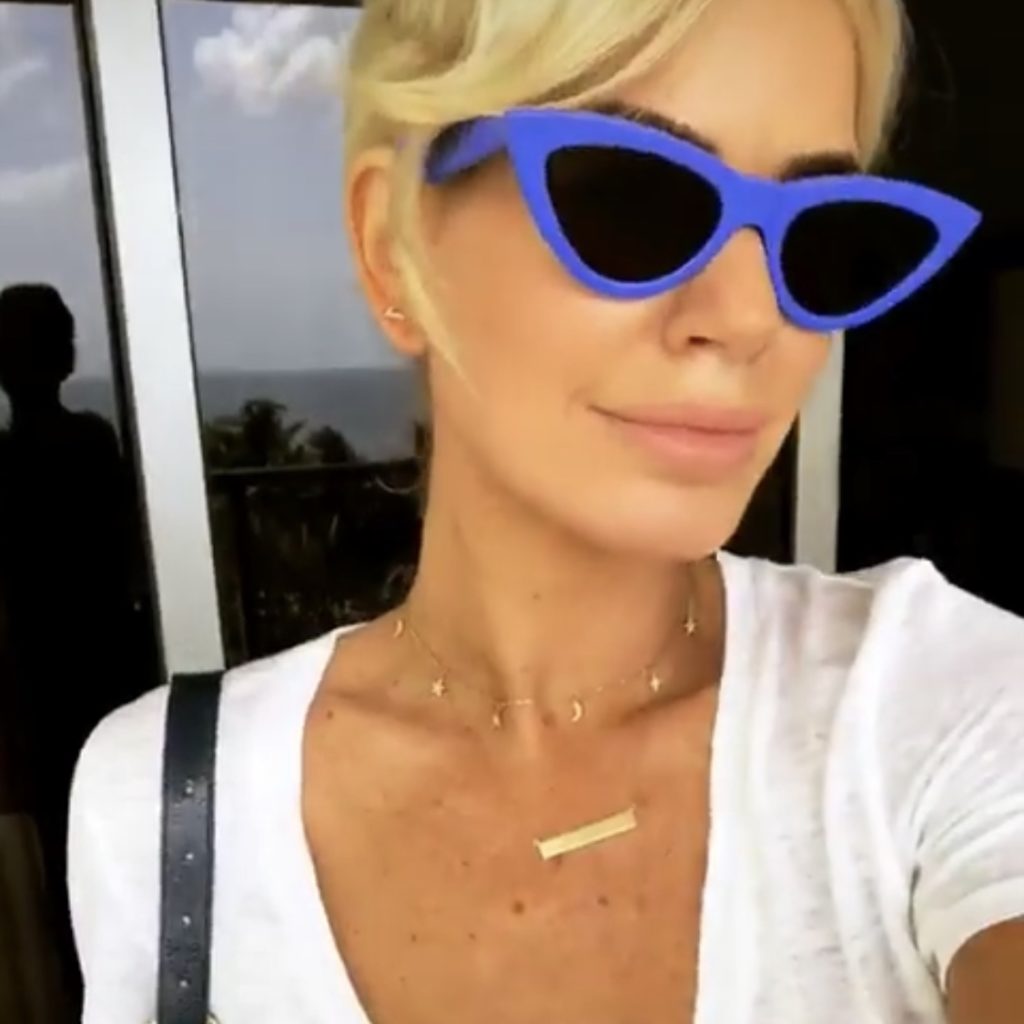 Caroline Stanbury's Blue Sunglasses on Instagram