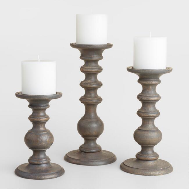 Gina Kirschenheiter's Grey Wash Wood Pillar Candle Holders While Playing with Her Kids