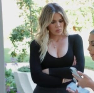 Khloe Kardashian's Black Ribbed Bodysuit on the Phone