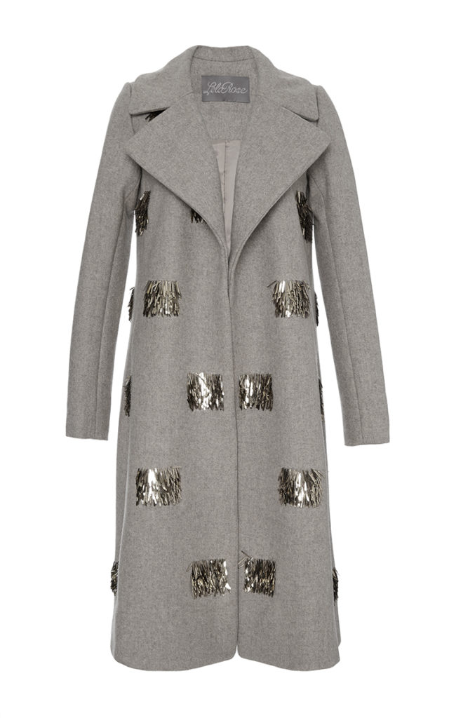 Stephanie Hollman's Grey Sequin Coat
