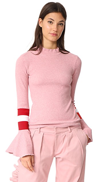 Kelly Dodd's Pink Striped Bell Sleeve Sweater