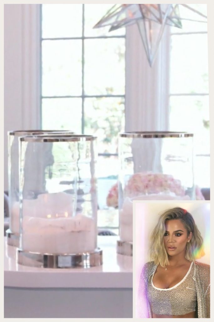 Khloe Kardashian’s Nickel and Glass Hurricane Candle Holder Talking to Kendall Jenner