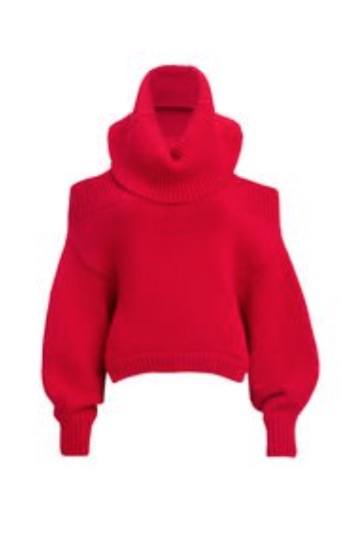 Caroline Stanbury's Red Cold Shoulder Sweater on Instagram