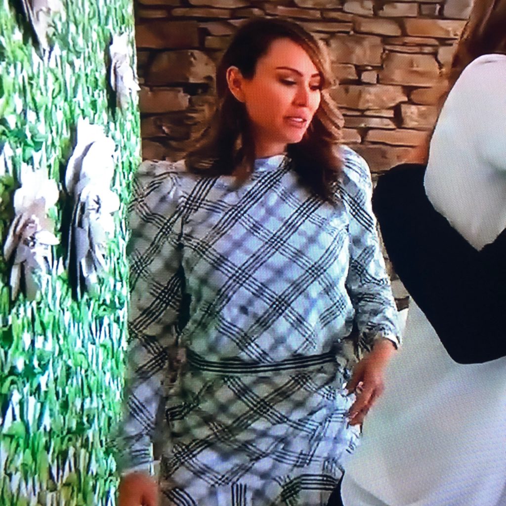 Kelly Dodd's White Plaid Top and Skirt