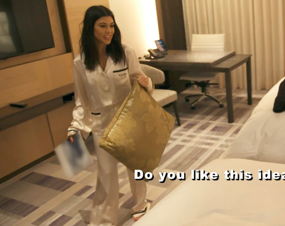 Kourtney Kardashian's White Silk Pajamas in Japan