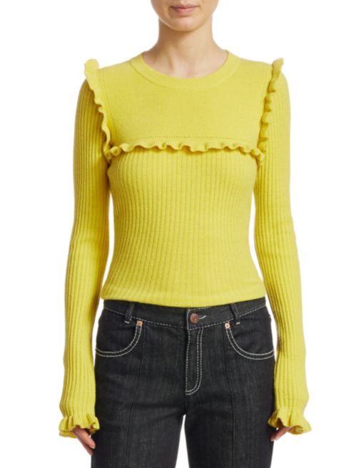 Tinsley Mortimer's Yellow Ribbed Ruffle Sweater