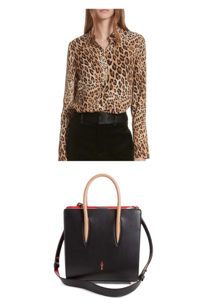 Karen Walker's Leopard Print Top and Black Bag