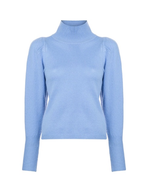 Morgan Stewart's Blue Puff Sleeve Turtleneck Sweater