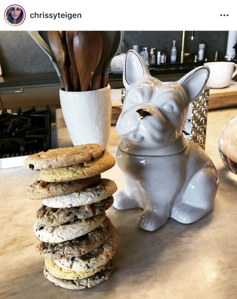 Chrissy Teigen’s White French Bulldog Cookie Jar On Instagram