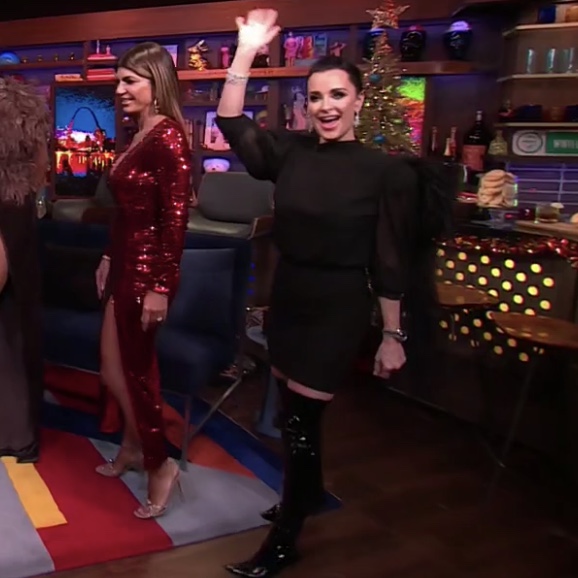 Kyle Richards' Patent Leather Over the Knee Boots on WWHL