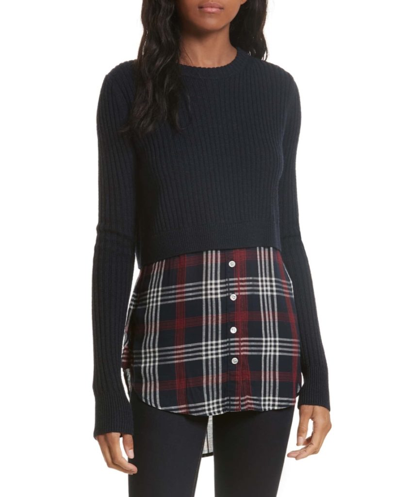 Natalie Morales' Blue and Plaid Layered Sweater
