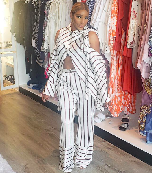 Nene Leakes' Striped Tie Neck Outfit