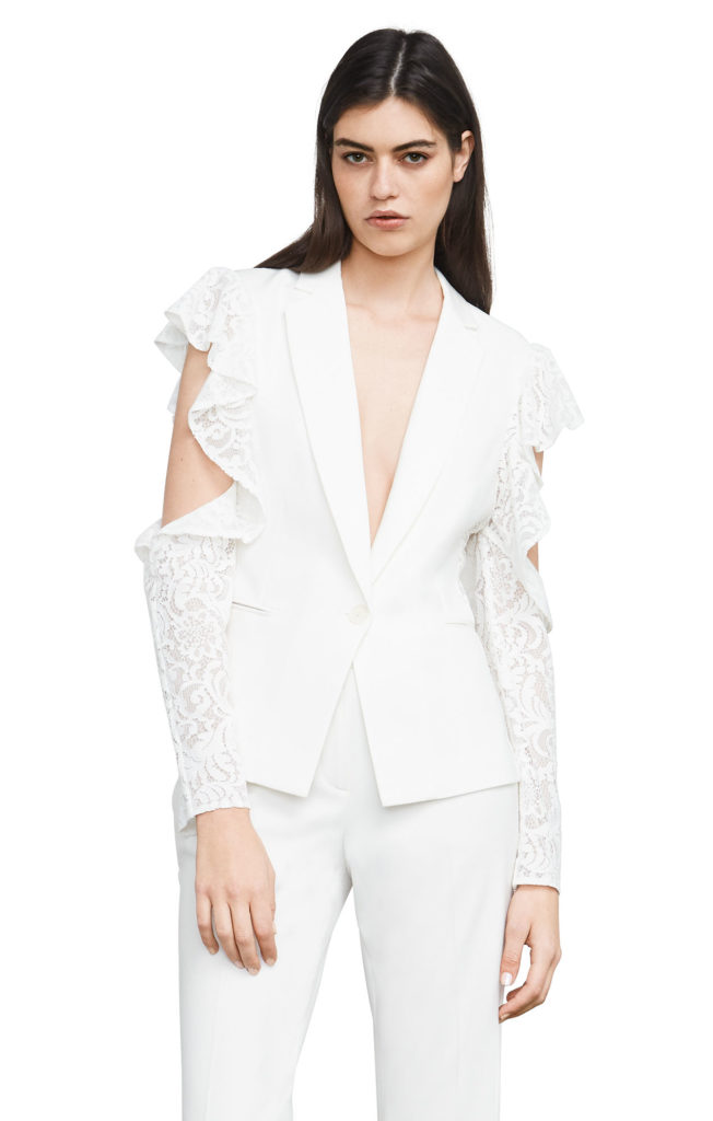 Dolores Catania's White Lace Sleeve Blazer