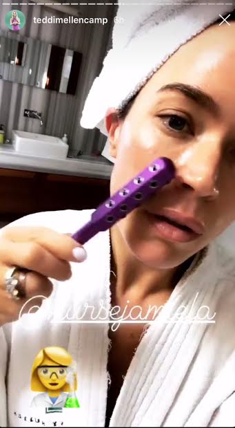 Teddi Mellencamp's Purple Face Roller on Instastories
