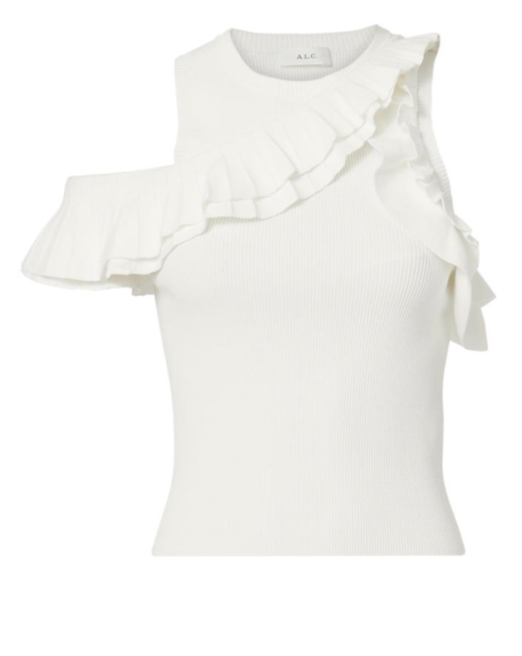 Veronica Newell's White Cold Shoulder Ruffle Top | Big Blonde Hair